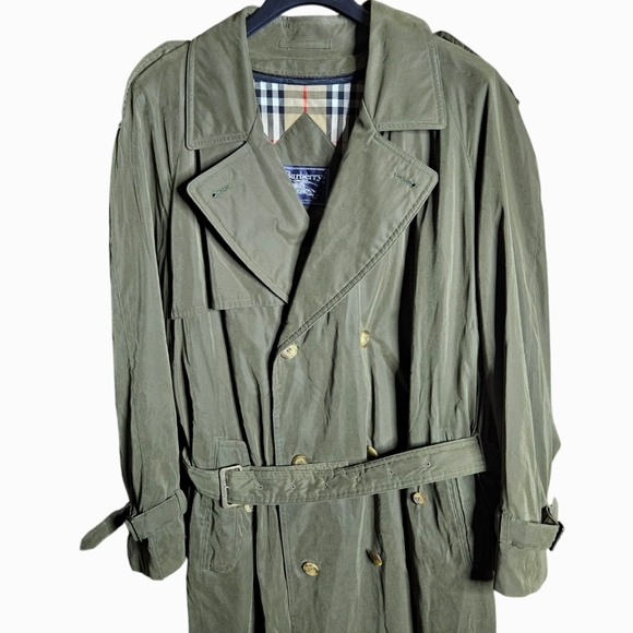 Vtg Burberry | Nova Check Olive Green Trench Coat | With liner | Brass buckles - Picture 7 of 16